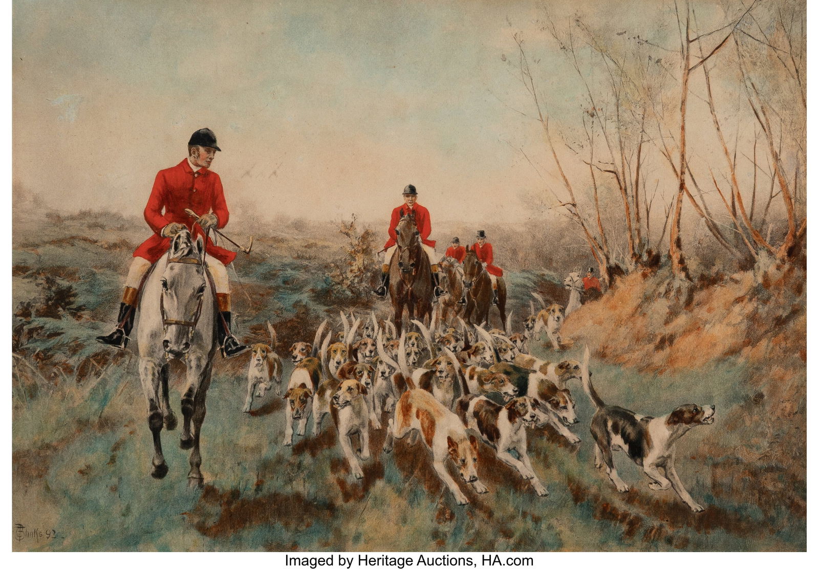 Thomas Blinks (British, 1860-1912) Country Fox H: Thomas Blinks (British, 1860-1912) Country Fox Hunt, 1892 Watercolor on paper 6-1/4 x 8-3/4 inches (15.9 x 22.2 cm) (sight) Signed lower