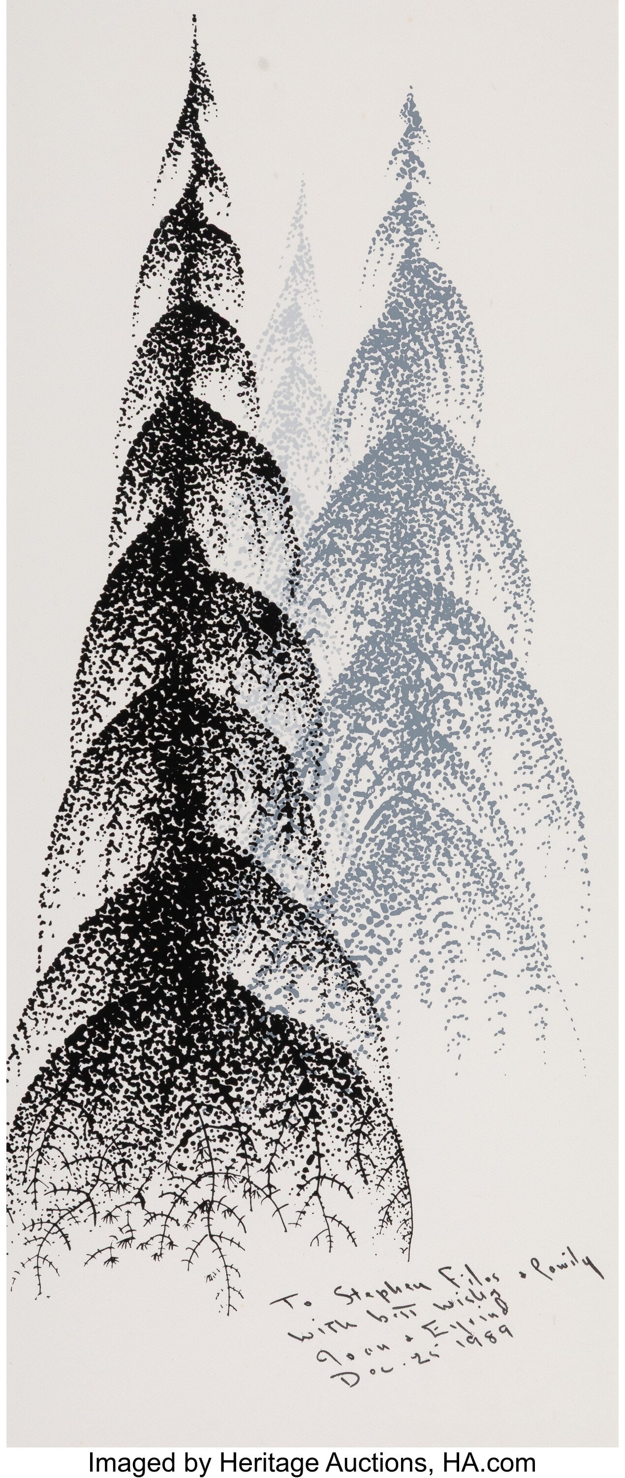 Eyvind Earle (American, 1916-2000) Three Trees,: Eyvind Earle (American, 1916-2000) Three Trees, 1989 Screenprint on paper 13-3/4 x 5-7/8 inches (34.9 x 14.9 cm) (sight) Signed, d