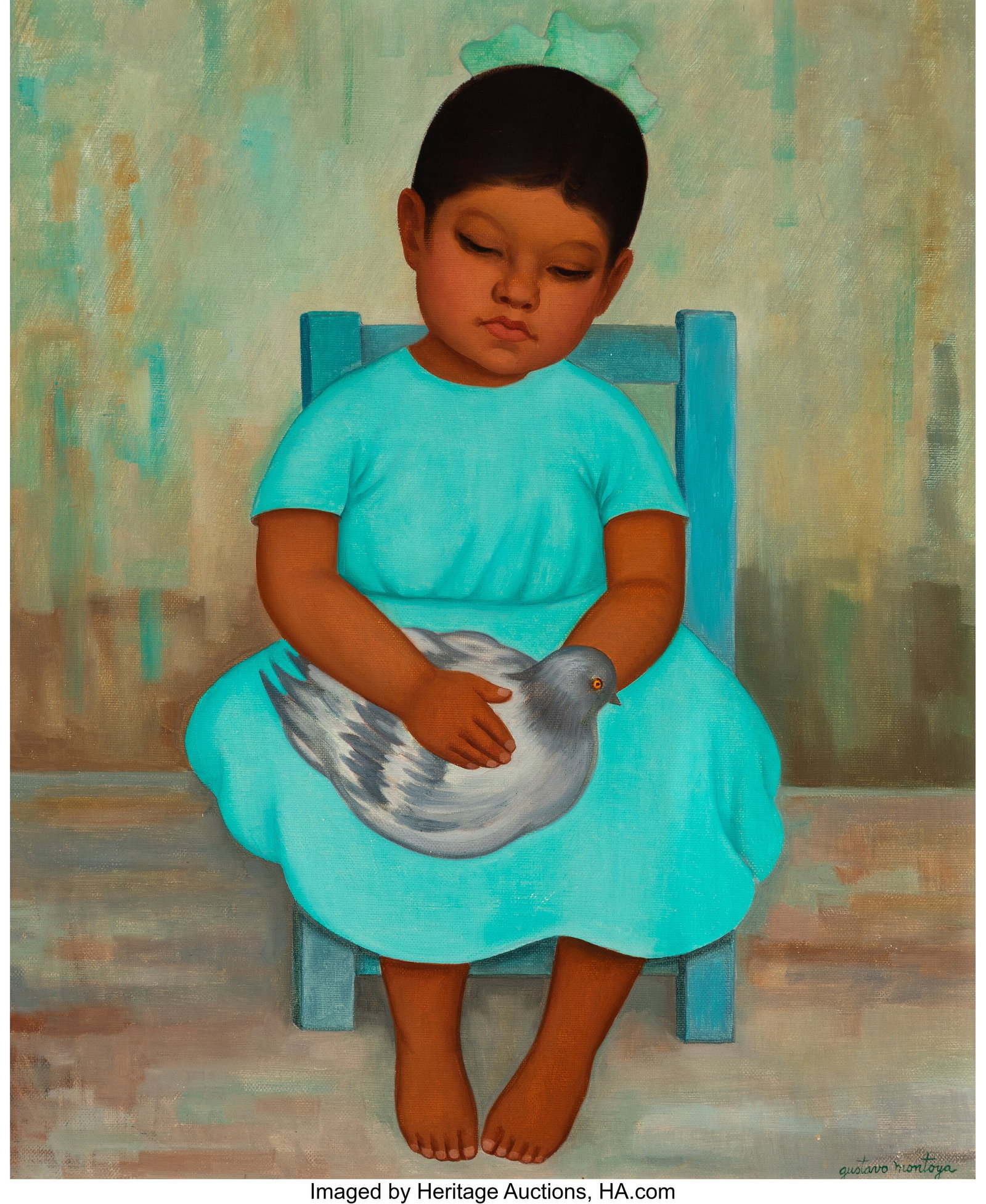 Gustavo Montoya (Mexican, 1905-2003) Seated Figu: Gustavo Montoya (Mexican, 1905-2003) Seated Figure in Blue Oil on canvas 21-3/4 x 17-3/4 inches (55.2 x 45.1 cm) Signed lower right: Gustavo Monto