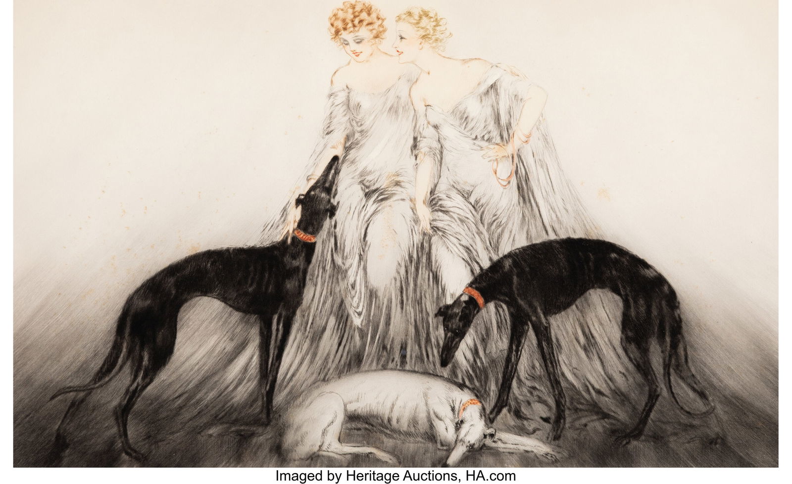 Louis Icart (French, 1888-1950) Coursing 3, 1930: Louis Icart (French, 1888-1950) Coursing 3, 1930 Etching with handcoloring on paper 15-1/4 x 25 inches (38.7 x 63.5 cm) (image) Signed in pe