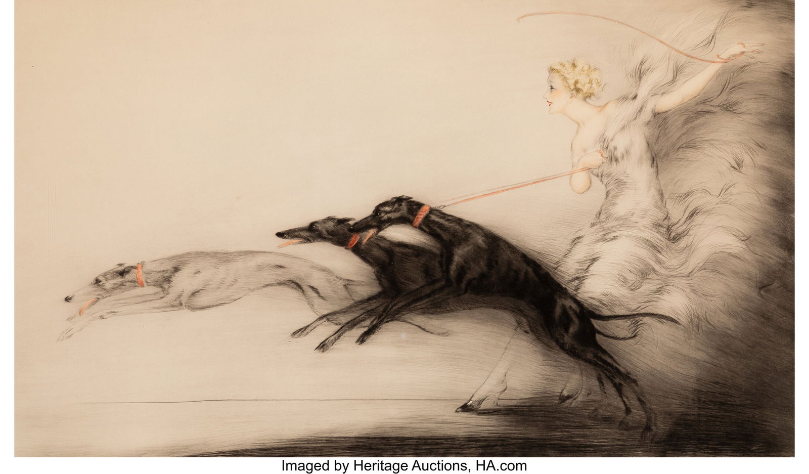 Louis Icart (French, 1888-1950) Speed, 1927 Etch: Louis Icart (French, 1888-1950) Speed, 1927 Etching with handcoloring on paper 15 x 24-3/4 inches (38.1 x 62.9 cm) (image) A.P&period