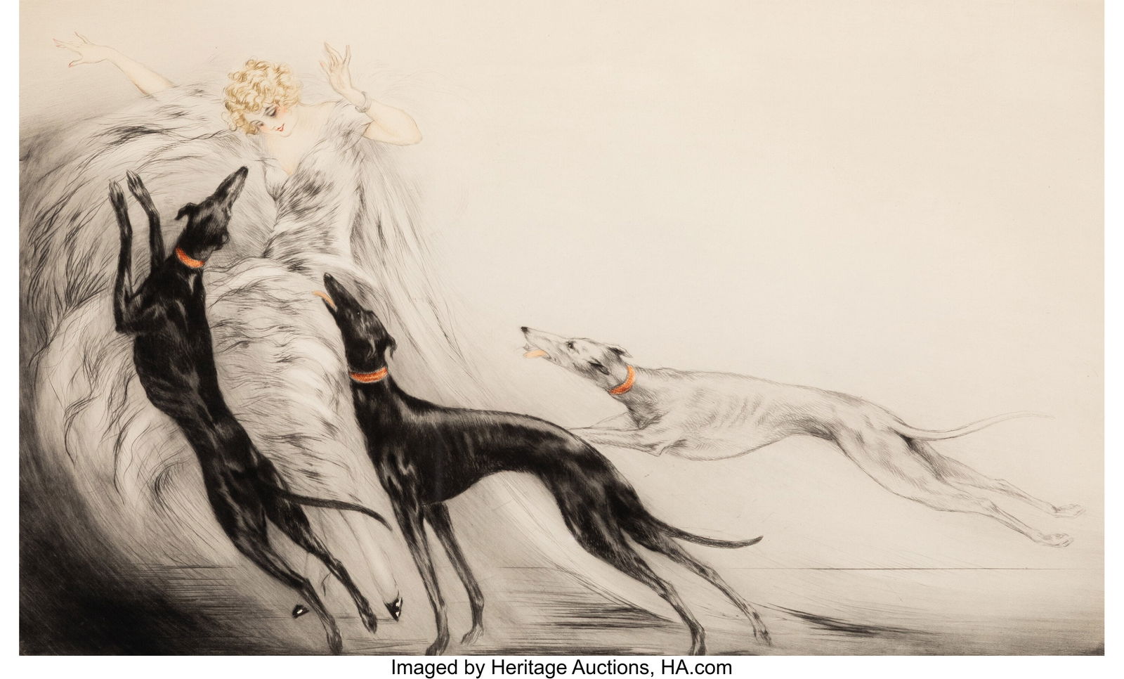 Louis Icart (French, 1888-1950) Coursing II, 192: Louis Icart (French, 1888-1950) Coursing II, 1929 Etching with handcoloring on paper 15 x 24-7/8 inches (38.1 x 63.2 cm) (image) Ed.
