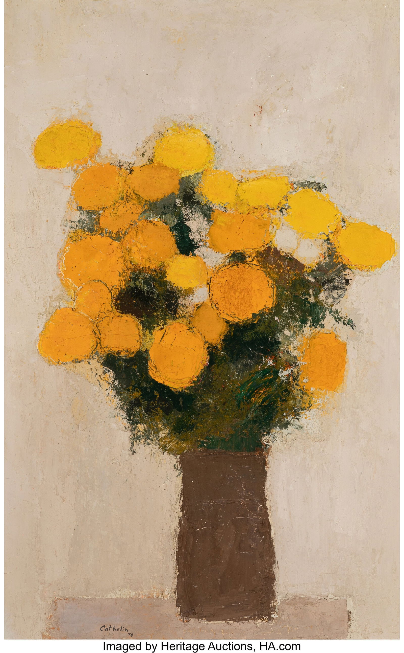 Bernard Cathelin (1919-2004) Un Bouquet de Fleur: Bernard Cathelin (1919-2004) Un Bouquet de Fleurs (Yellow Bouquet), 1978 Oil on canvas 46 x 29 inches (116.8 x 73.7 cm) Signed and dated lower center&