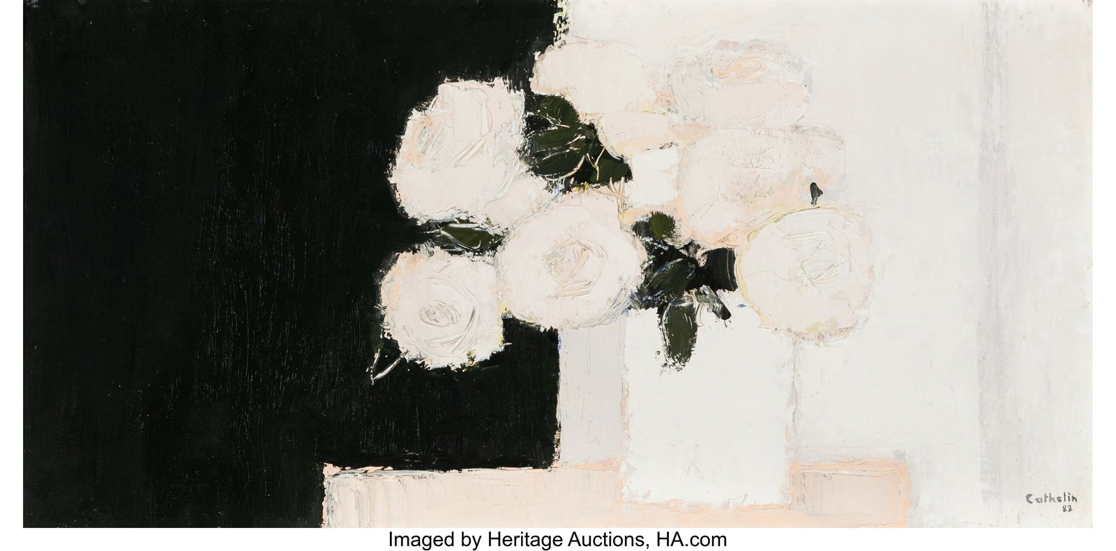 Bernard Cathelin (1919-2004) Bouquet de Roses Bl: Bernard Cathelin (1919-2004) Bouquet de Roses Blanches, 1982 Oil on canvas 20 x 39-1/2 inches (50.8 x 100.3 cm) Signed and dated lower right: Cathelin