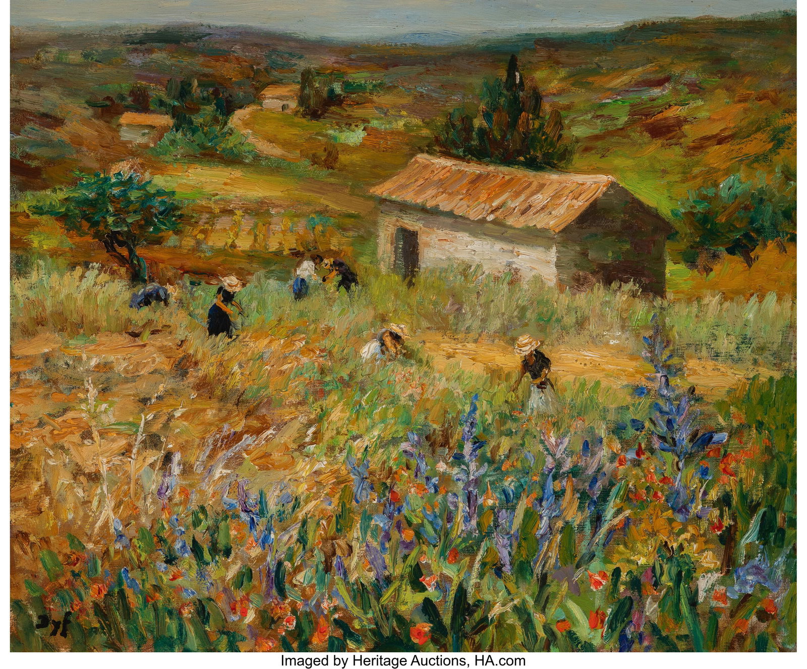 Marcel Dyf (French, 1899-1985) Cueilleuses en Pr: Marcel Dyf (French, 1899-1985) Cueilleuses en Provence, 1960 Oil on canvas 23-1/2 x 28-3/4 inches (59.7 x 73.0 cm) Signed lower left: Dyf PR