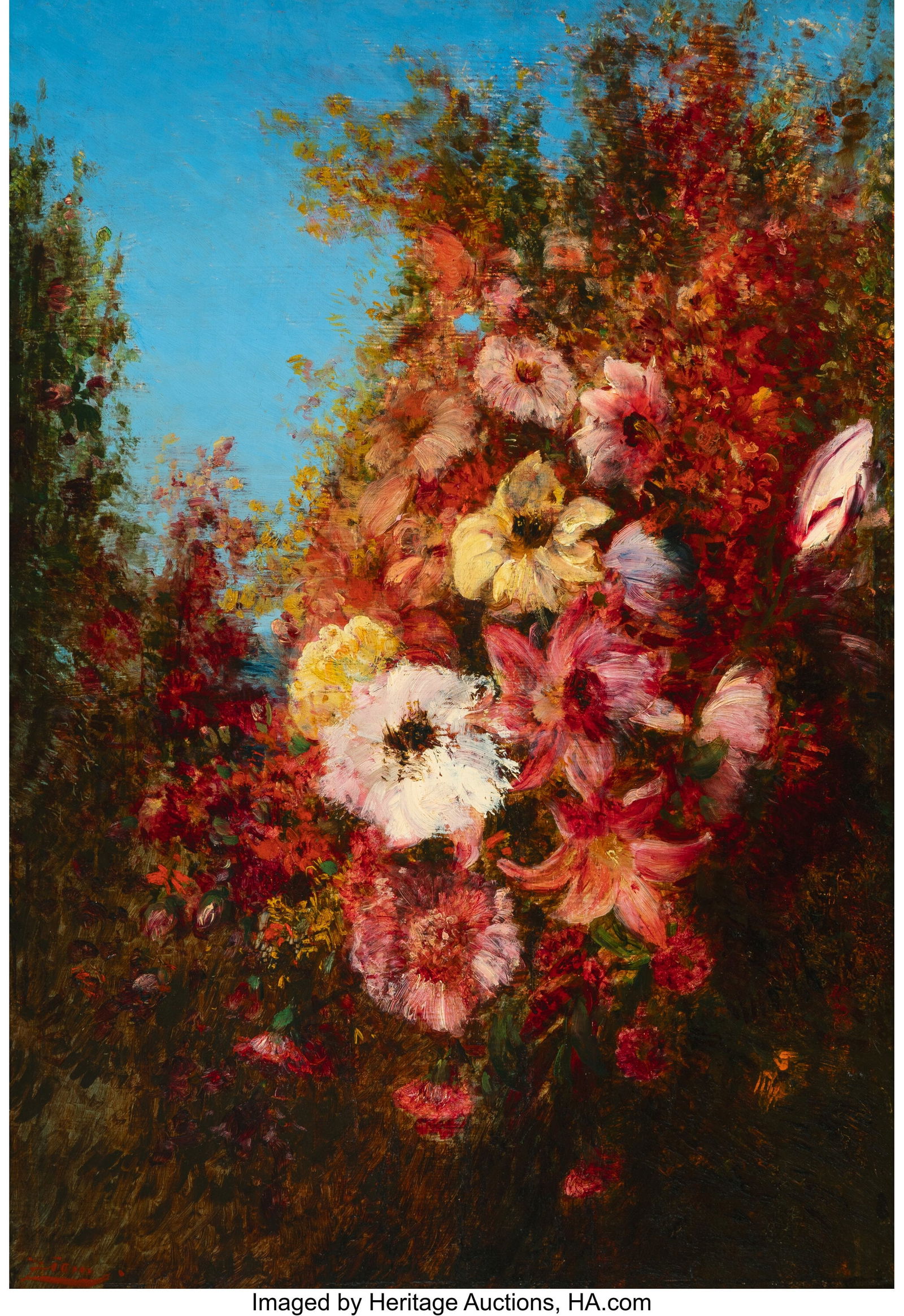Félix Ziem (French, 1821-1911) Flowers Oil on p: Félix Ziem (French, 1821-1911) Flowers Oil on panel 30-1/2 x 21 inches (77.5 x 53.3 cm) Signed lower left: Ziem PROVENANCE: Burchard Galleries, Inc., St. Petersburg, Florida, June 25, 2017, lot 1024
