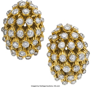 55010: Van Cleef & Arpels Diamond, Platinum, Gold Earr