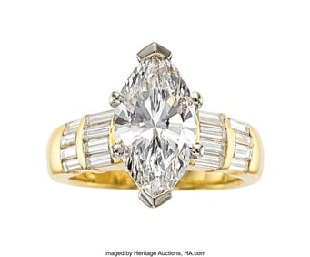 55011: Diamond, Gold Ring Stones: Marquise-shaped diam
