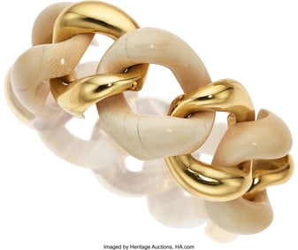 55016: Seaman Schepps Mammoth Ivory, Gold Bracelet Ele