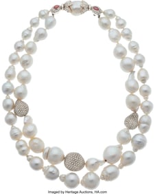 55029: South Sea Cultured Pearl, Ruby, Diamond, White