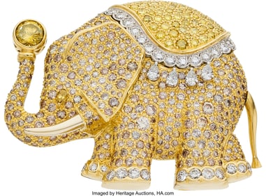 55034: Colored Diamond, Diamond, Platinum, Gold Brooch