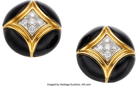 55040: Diamond, Black Onyx, Gold Earrings Stones: Full