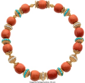 55049: Coral, Diamond, Turquoise, Gold Convertible Neck