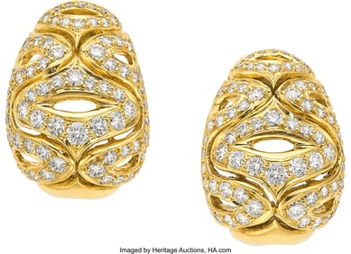 55056: Van Cleef & Arpels Diamond, Gold Earrings Stone