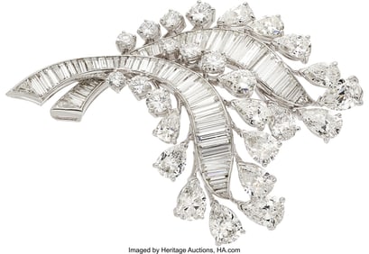 55063: Diamond, Platinum Brooch Stones: Pear-shaped di