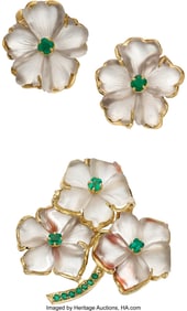 55064: Emerald, Rock Crystal Quartz, Gold Jewelry Suite