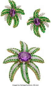 55067: Amethyst, Tsavorite Garnet, Diamond, Gold Jewel