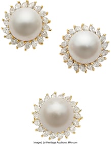 55069: South Sea Cultured Pearl, Diamond, Gold Jewelry