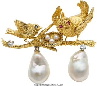 55070: Cultured Pearl, Diamond, Ruby, Sapphire, Gold B