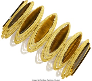 55075: Kutchinsky Tiger's-Eye Quartz, Gold Bracelet, E