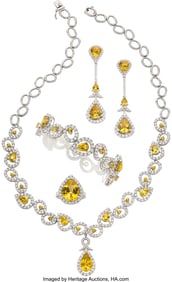 55076: Yellow Sapphire, Diamond, White Gold Jewelry Sui