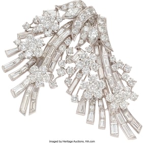 55080: Diamond, Platinum, White Gold Brooch Stones: Ma