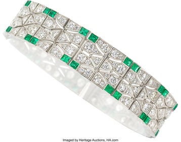 55087: Diamond, Emerald, Platinum Bracelet Stones: Tra