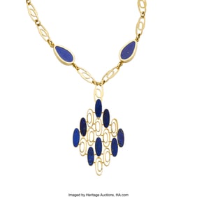 55088: G. Vascellari Lapis Lazuli, Gold Necklace, Frenc