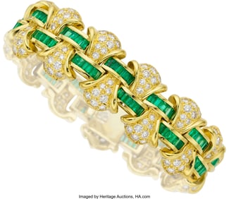 55090: Emerald, Diamond, Gold Bracelet Stones: Full-cu