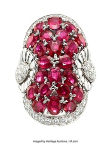55094: Burma Ruby, Diamond, Platinum Ring Stones: Oval