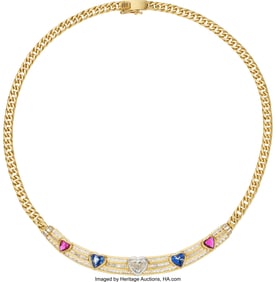 55096: Diamond, Sapphire, Ruby, Gold Necklace Stones: