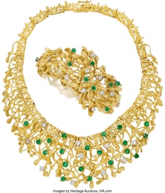 55099: Emerald, Diamond, Gold Jewelry Suite Stones: Ro