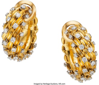 55104: Van Cleef & Arpels Diamond, Platinum, Gold Earr