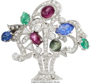 55114: Diamond, Multi-Stone, Platinum Brooch Stones: H