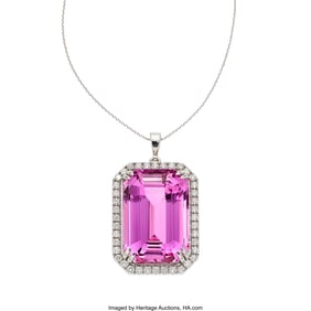55119: Kunzite, Diamond, White Gold Pendant-Necklace S