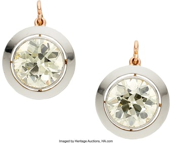 55122: Diamond, Gold Earrings Stones: European-cut dia