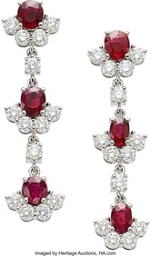 55128: Burma Ruby, Diamond, Platinum Earrings Stones;