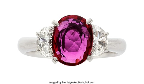 55131: Ruby, Diamond, Platinum Ring Stones: Oval-shap