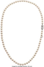 55141: Mikimoto Diamond, Cultured Pearl, White Gold Ne