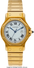 55161: Cartier Sapphire, Gold Santos Watch Case: 30 mm