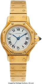 55163: Cartier Sapphire, Gold Santos Watch Case: 25 mm