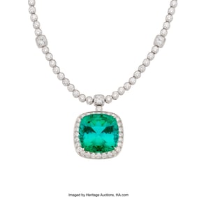 55166: Tiffany & Co. Tourmaline, Diamond, Platinum Nec