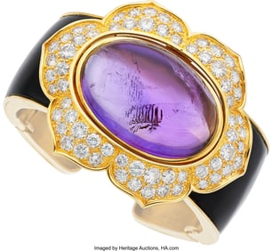 55175: Amethyst, Diamond, Enamel, Gold Bracelet Stones