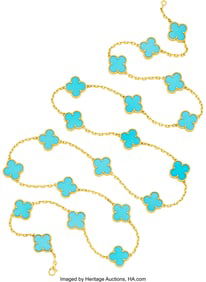 55176: Van Cleef & Arpels Turquoise, Gold Necklace Sto