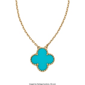 55178: Van Cleef & Arpels Turquoise, Gold Pendant-Neck
