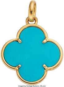 55185: Van Cleef & Arpels Turquoise, Gold Pendant Sto