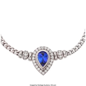 55192: Tanzanite, Diamond, White Gold Necklace Stones: