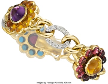 55197: Multi-Stone, Diamond, Gold Bracelet Stones: Gar