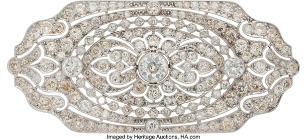 55201: Diamond, Platinum Brooch Stones: Transitional,