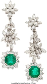 55203: Colombian Emerald, Diamond, White Gold Earrings